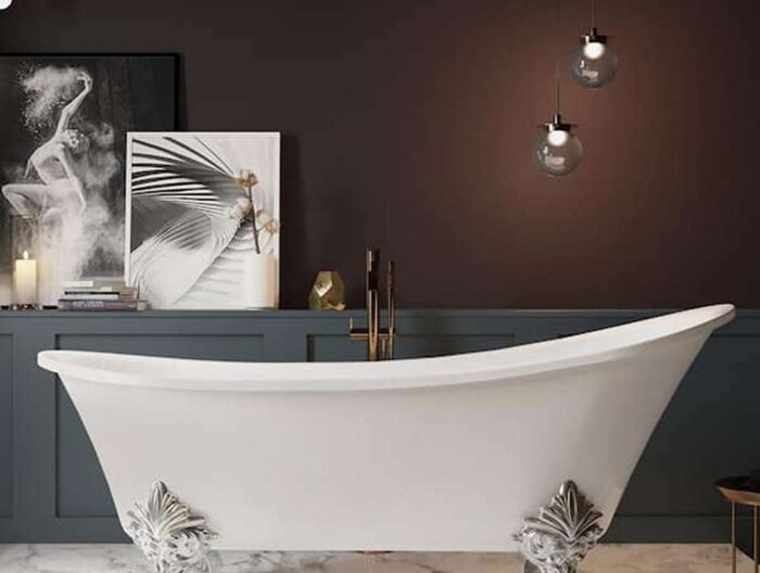Clawfoot Bathtub - 69 in. Glossy White Acrylic Bathtub - Modern Flat Bottom Stand Alone Tub - Luxurious SPA Tub