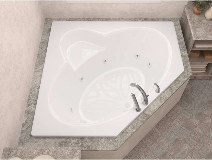 Malachite Series 82 in.x 62 in. Neo Angle Whirlpool Bathtub w/ Center Drain and V-Style Back Jets in Glossy Smooth White